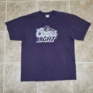 Coors Light Beer Graphic Tee Purple Mountain Logo Shirt L